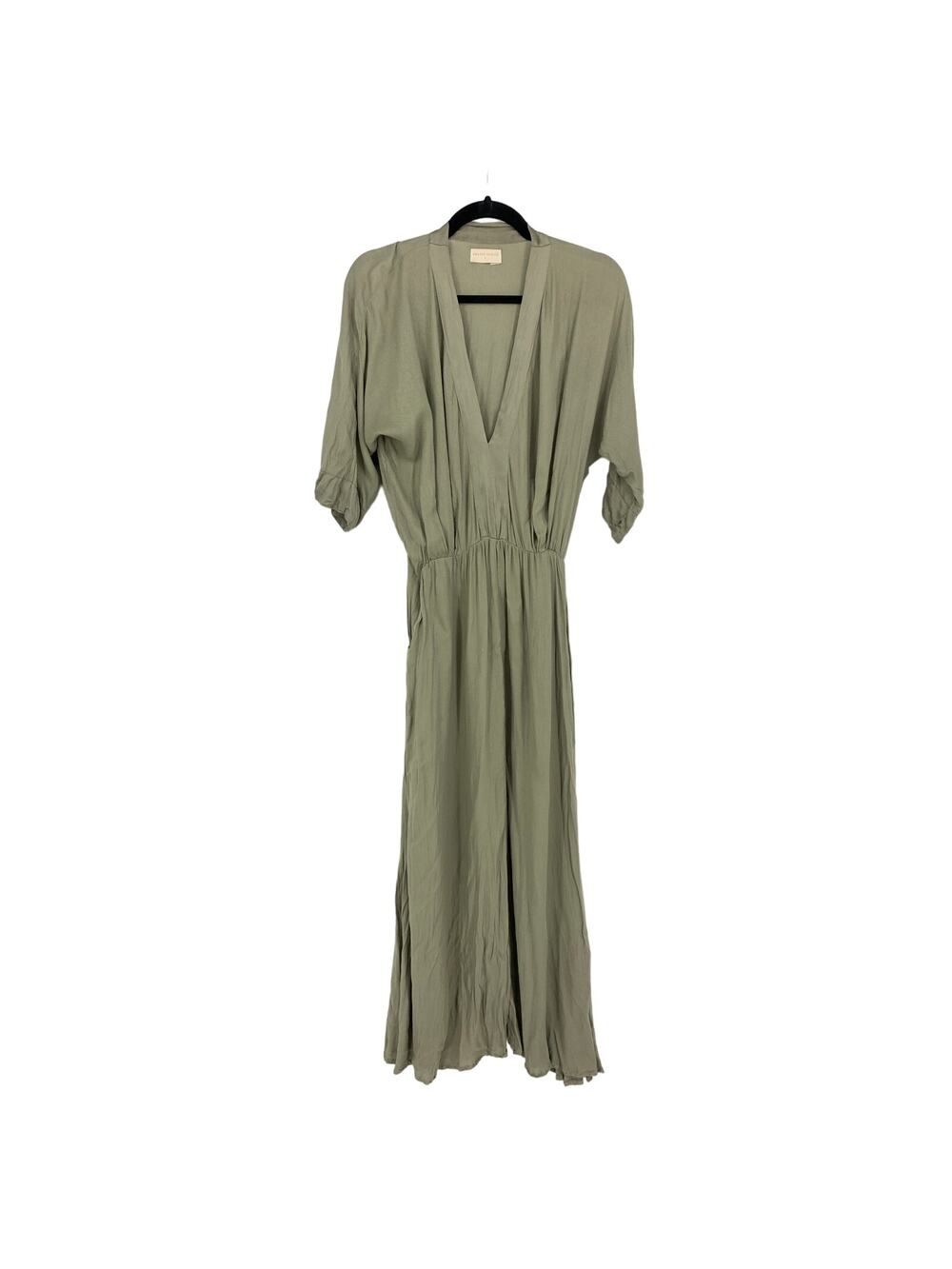 Uma and Leopold Uma Maxi Kaftan Dress Women's Sz Small Light Olive Green V-Neck